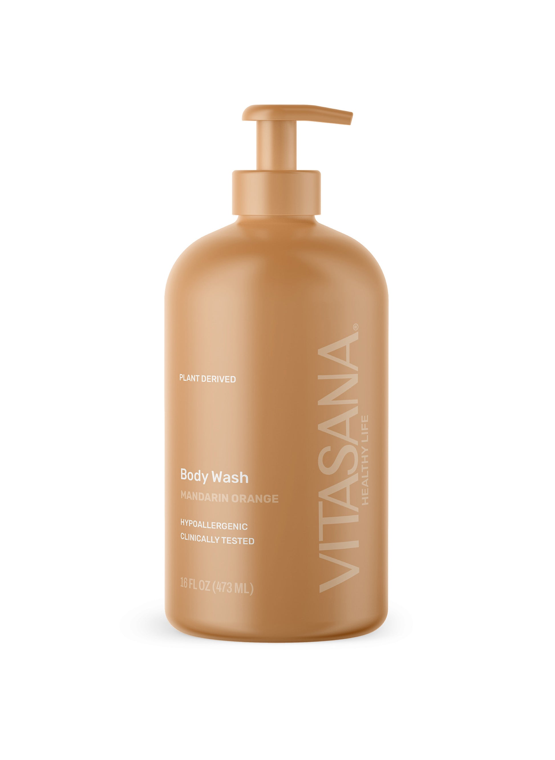 16 fl oz pump bottle of Vitasana Mandarin Orange Body Wash, on a white background.