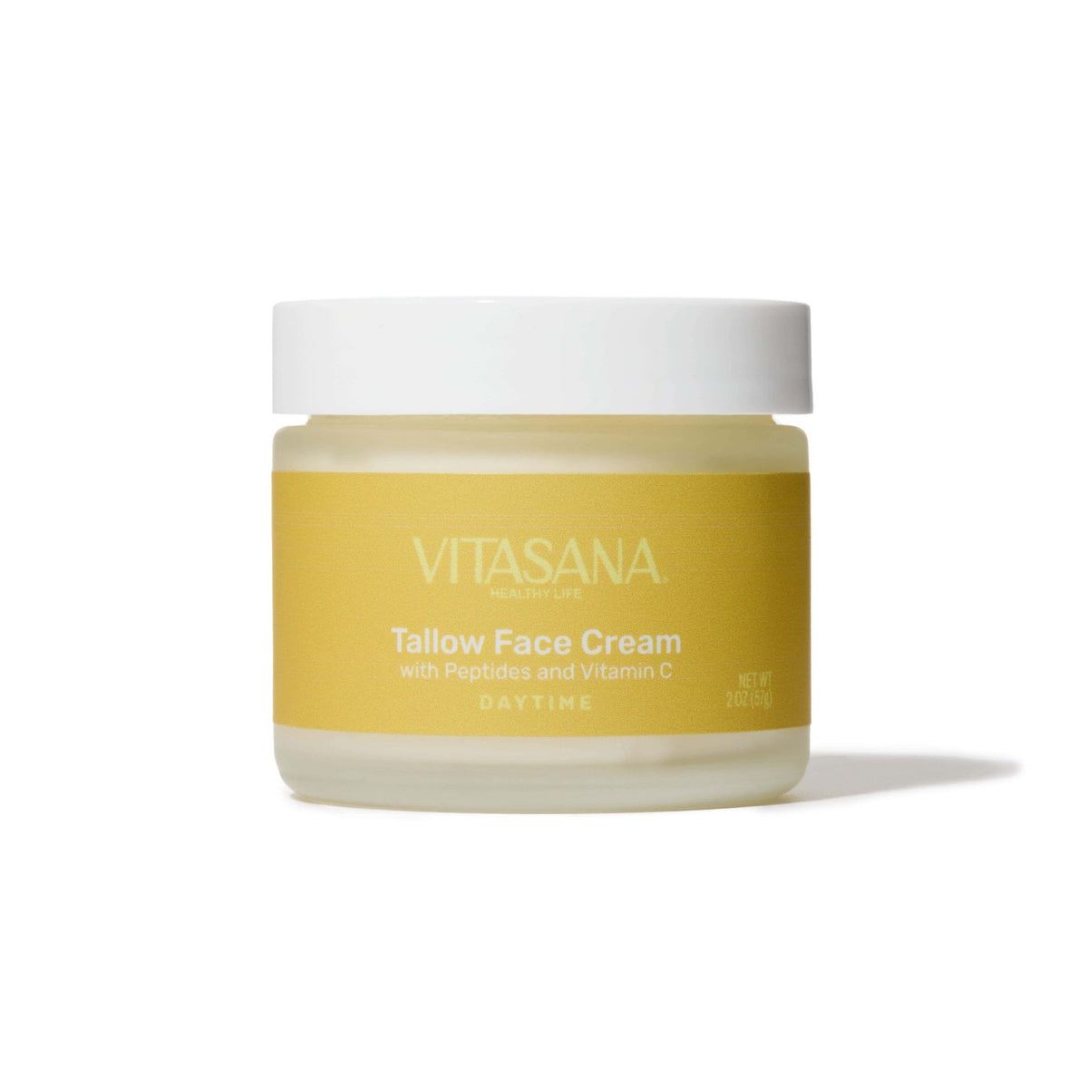 2 oz jar of Vitasana Tallow Face Cream with Peptides and Vitamin C, Daytime, on a white background
