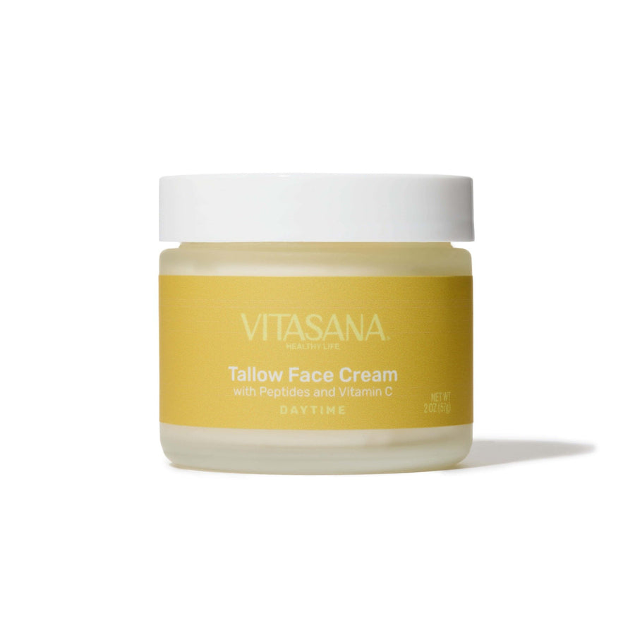 2 oz jar of Vitasana Tallow Face Cream with Peptides and Vitamin C, Daytime, on a white background