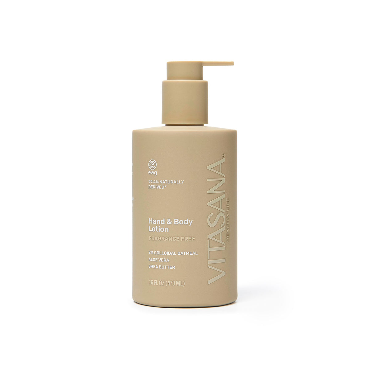 Vitasana Fragrance Free Hand & Body Lotion, current 16 fl oz bottle on a white background