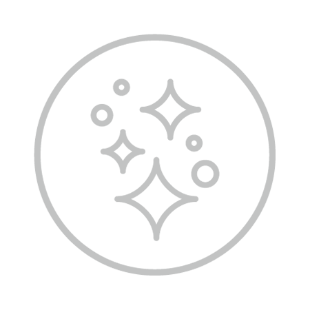 Icon: a gray circle outline containing several smaller circles and sparkles.