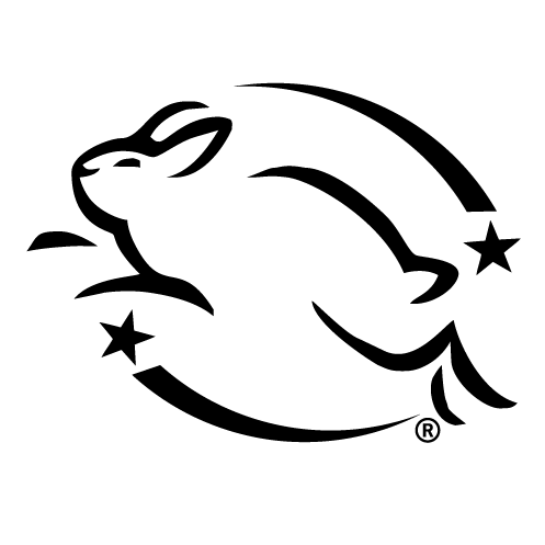 Icon: a black outline of a rabbit in motion.