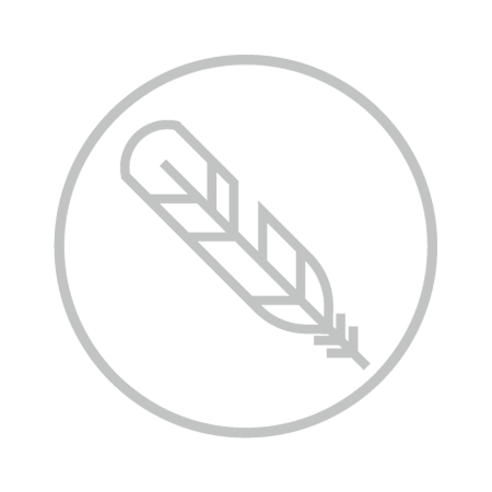 Icon: a gray circle outline containing the gray outline of a fletched feather.