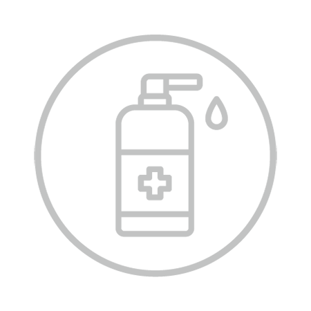 Icon: a gray circle outline containing the gray outline of a a pump bottle with a plus sign on the label.